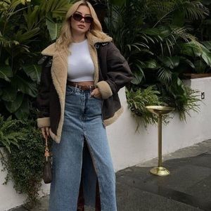 Zara Trafaluc long jean skirt split front L